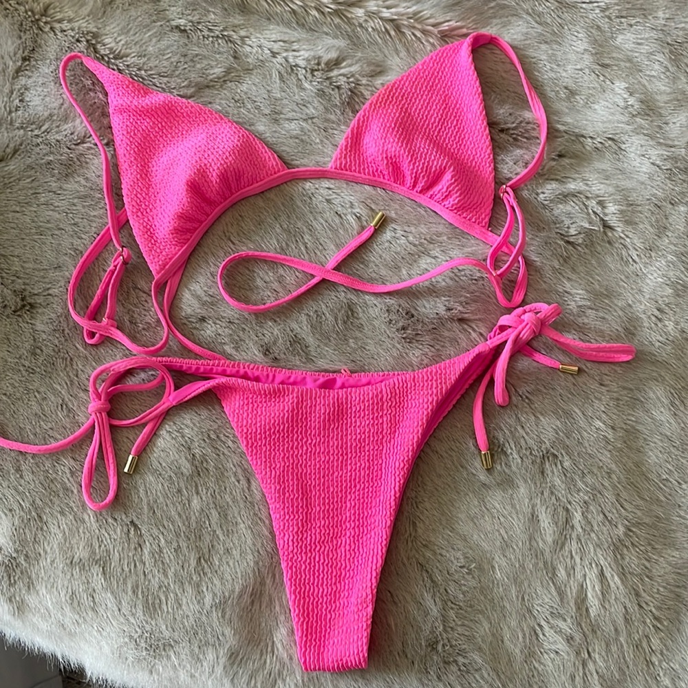 Monday Swimwear Barbados Top Palma Bottom Barbie Hot Pink Ribbed